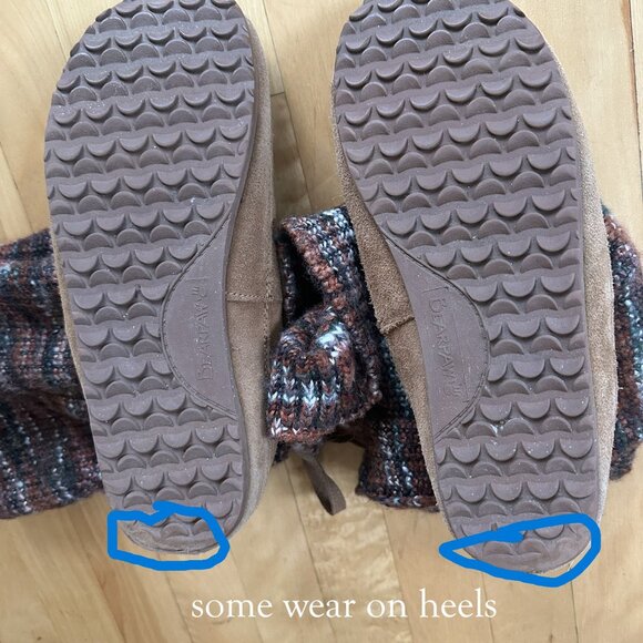 BearPaw Women size 10 flat tan suede boot, knit calf high knee high BOHO upper - Picture 6 of 13